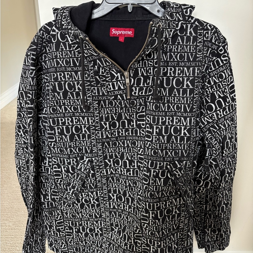 Supreme Black Hoodie with White All-Over Logo Print